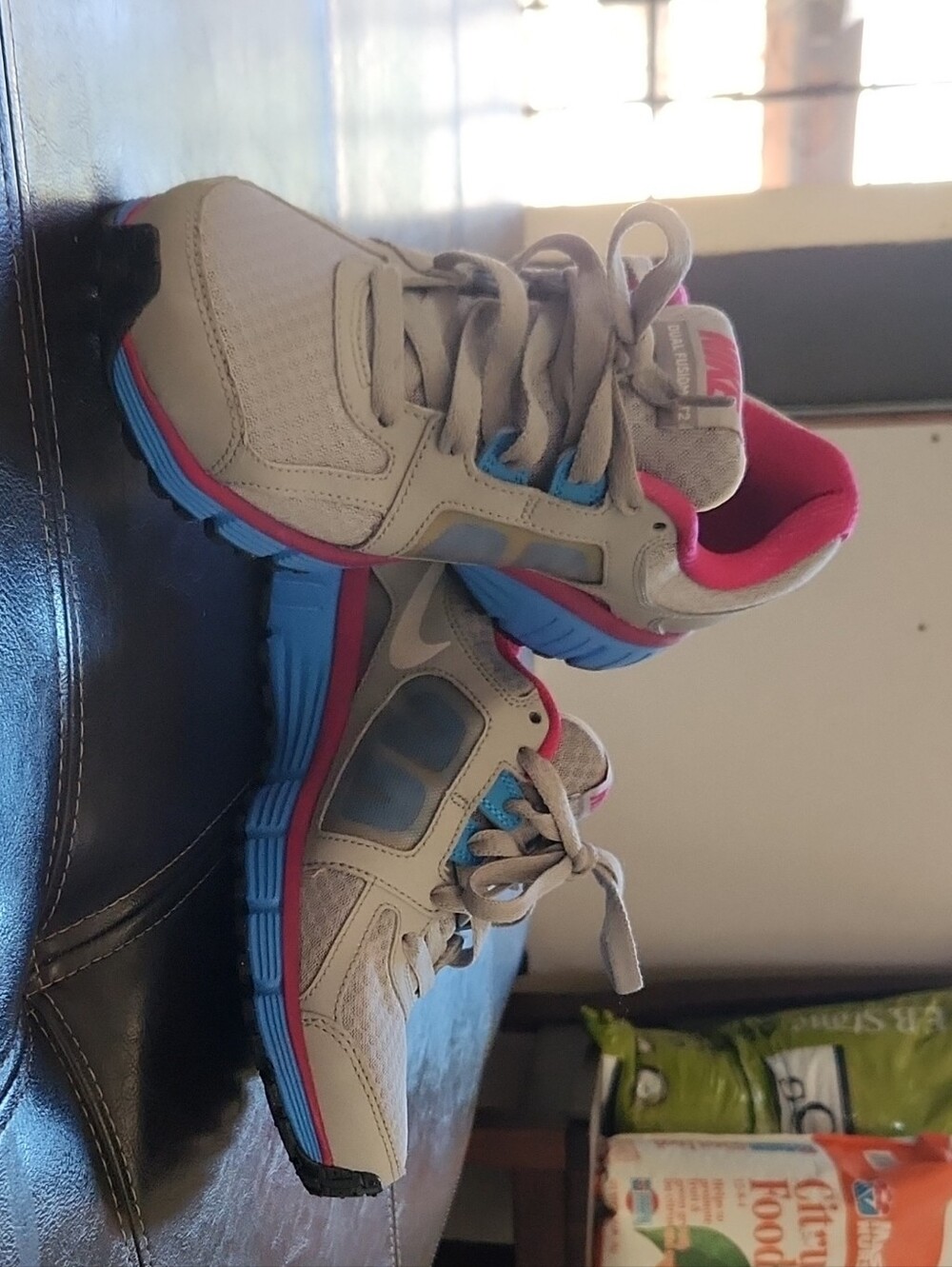Women's Neutral Gray Athletic Sneakers with Pink & Blue Accents